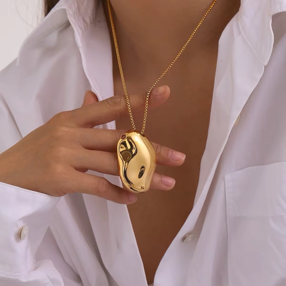 18K Gold Plated Abstract Sculptural Statement Pendant Necklace - Picture 2 of 10